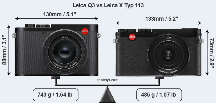 Size Leica Q3 vs Leica X Typ 113