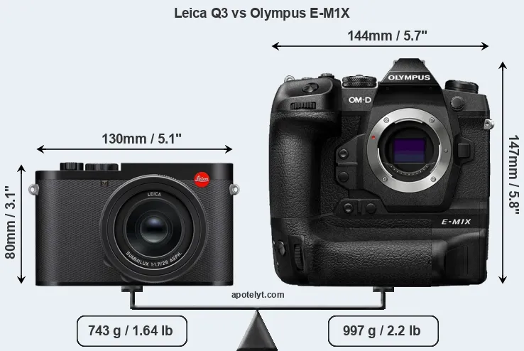 Size Leica Q3 vs Olympus E-M1X