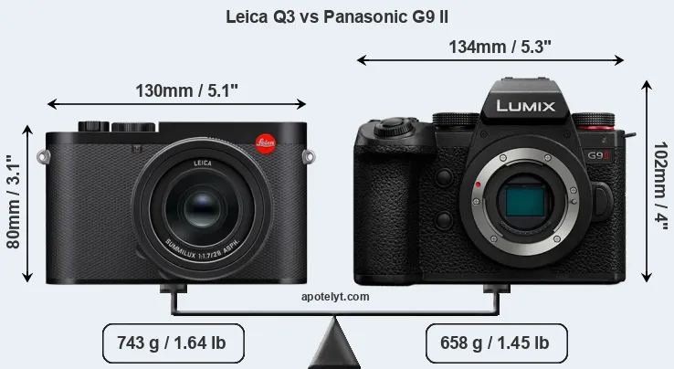 Size Leica Q3 vs Panasonic G9 II
