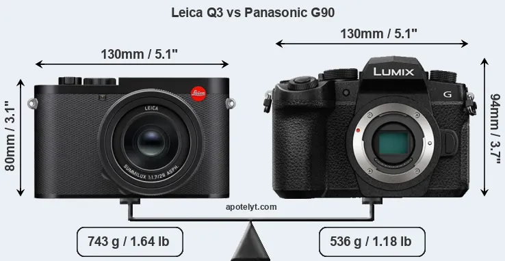 Size Leica Q3 vs Panasonic G90