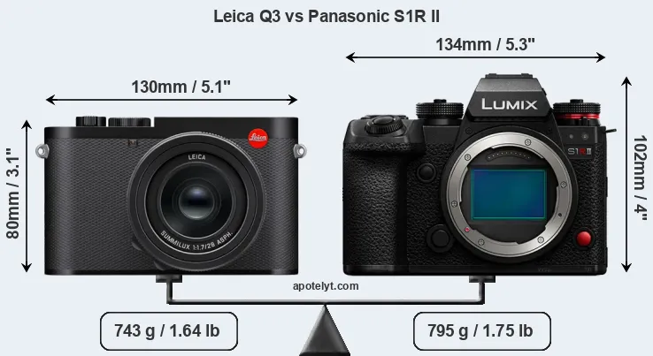 Size Leica Q3 vs Panasonic S1R II