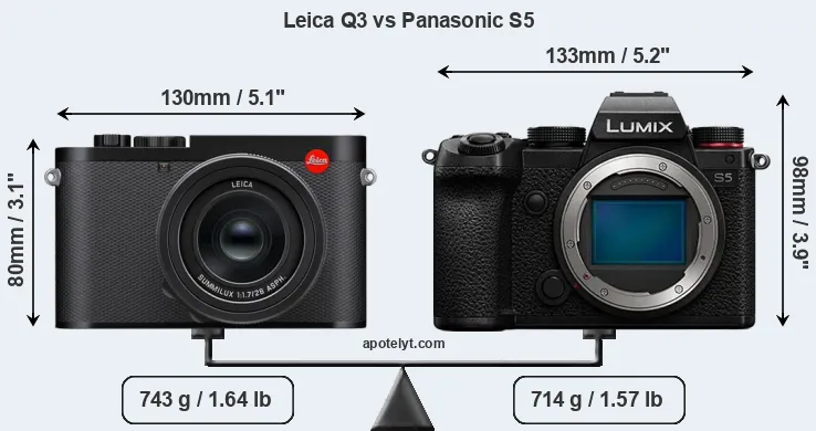 Size Leica Q3 vs Panasonic S5