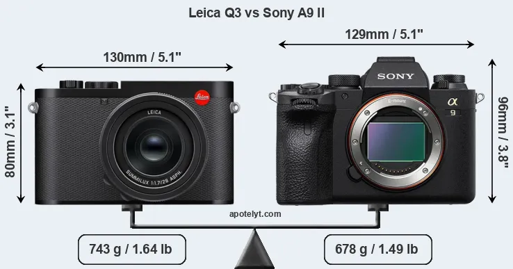 Size Leica Q3 vs Sony A9 II