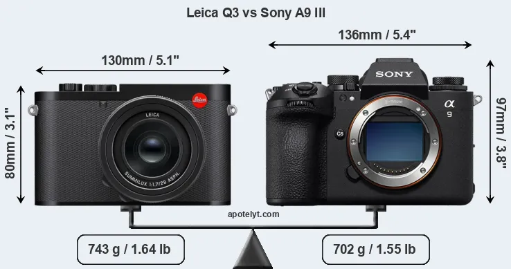 Size Leica Q3 vs Sony A9 III