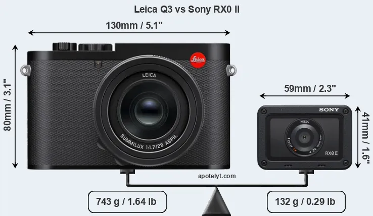 Size Leica Q3 vs Sony RX0 II