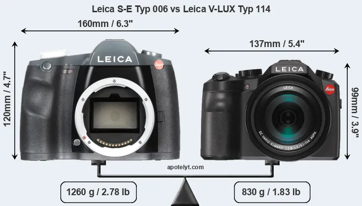 Size Leica S-E Typ 006 vs Leica V-LUX Typ 114