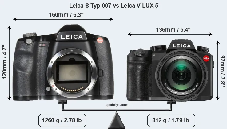 Size Leica S Typ 007 vs Leica V-LUX 5