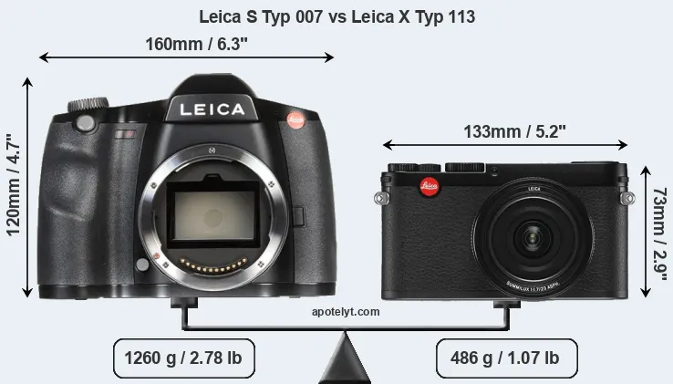 Size Leica S Typ 007 vs Leica X Typ 113