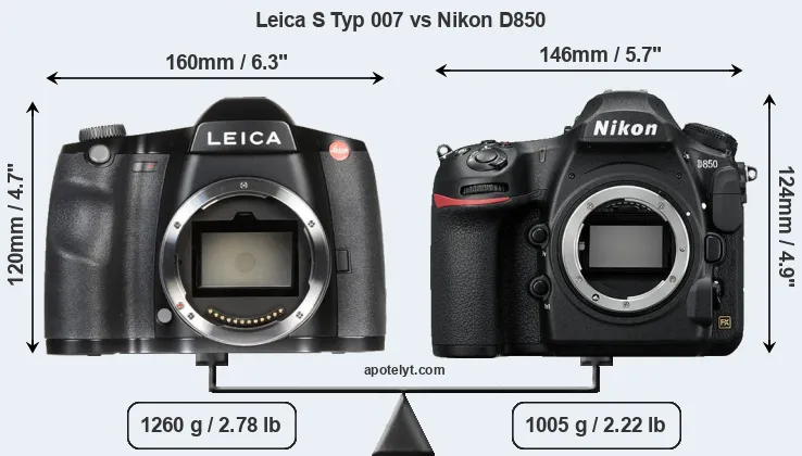 Size Leica S Typ 007 vs Nikon D850