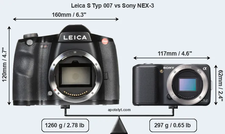 Size Leica S Typ 007 vs Sony NEX-3