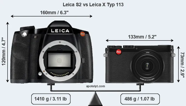 Size Leica S2 vs Leica X Typ 113