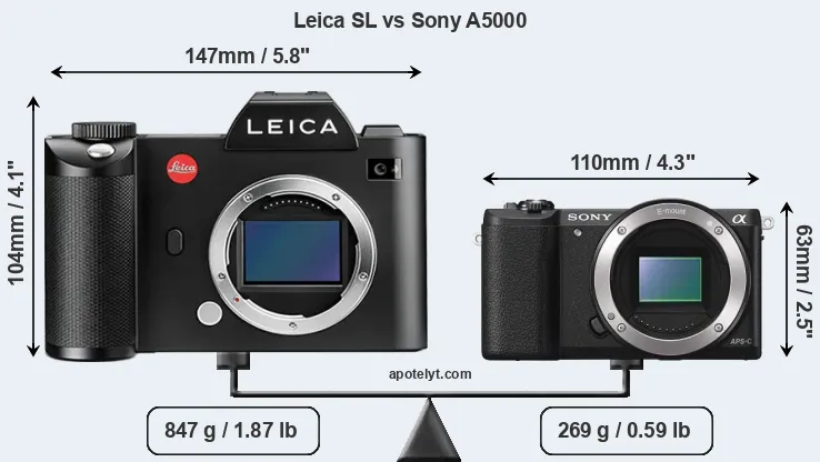 Size Leica SL vs Sony A5000