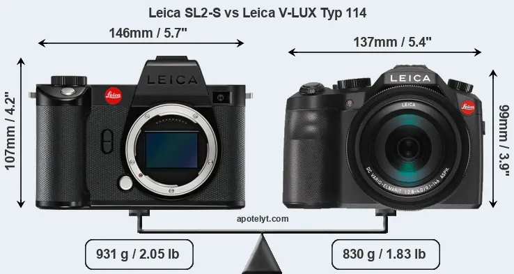 Size Leica SL2-S vs Leica V-LUX Typ 114