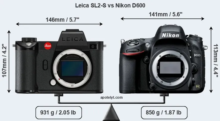 Size Leica SL2-S vs Nikon D600