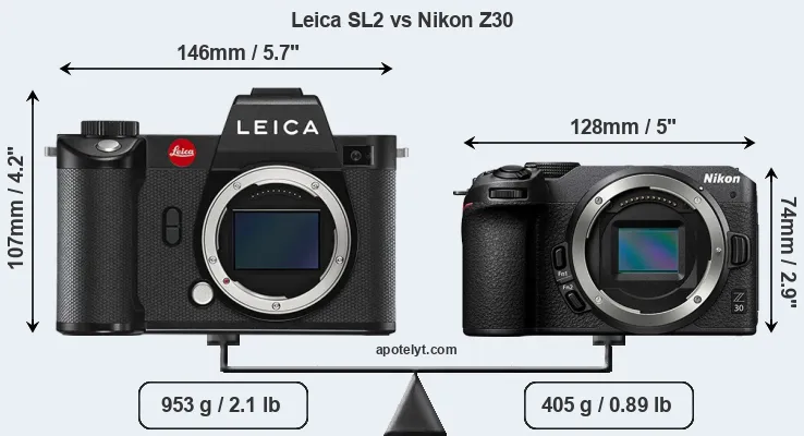Size Leica SL2 vs Nikon Z30