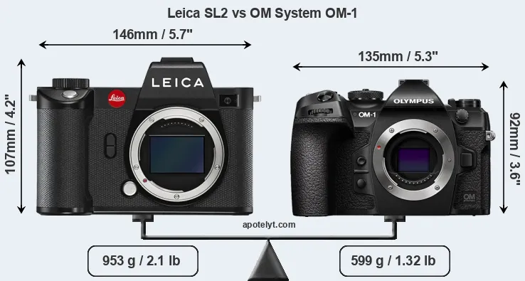 Size Leica SL2 vs OM System OM-1