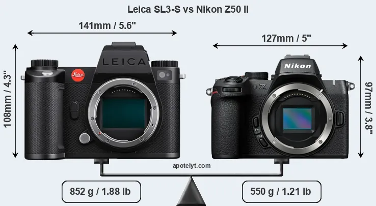 Size Leica SL3-S vs Nikon Z50 II
