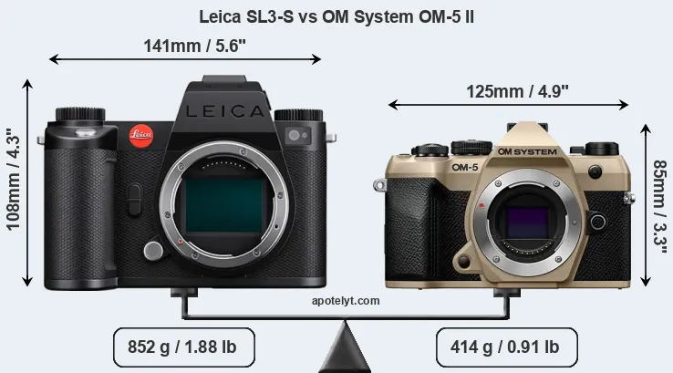 Size Leica SL3-S vs OM System OM-5 II