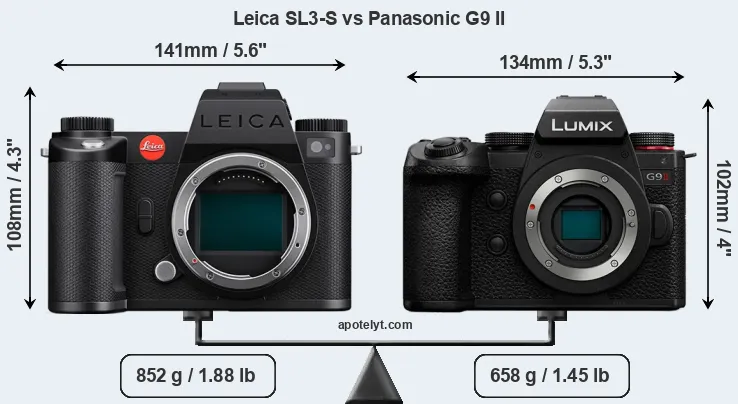 Size Leica SL3-S vs Panasonic G9 II