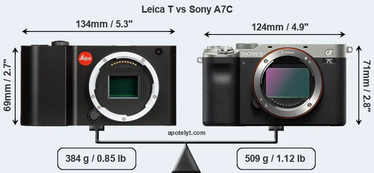 Size Leica T vs Sony A7C