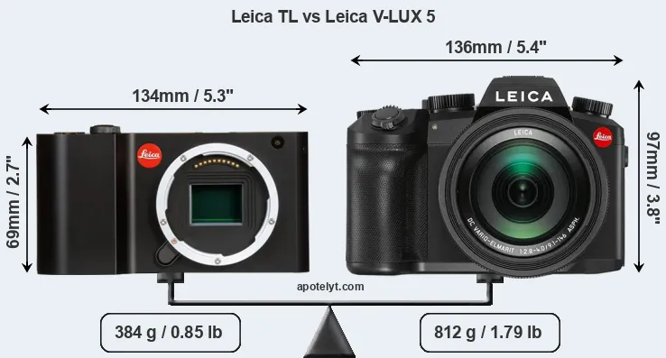 Size Leica TL vs Leica V-LUX 5