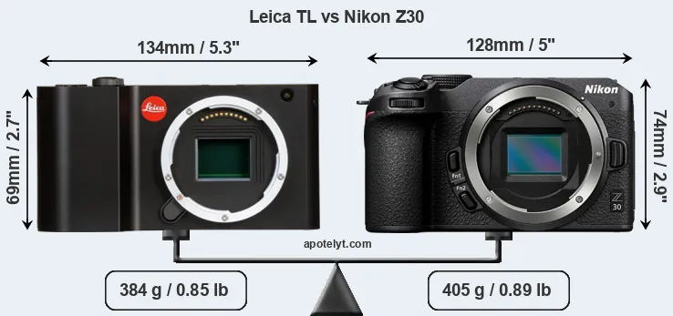 Size Leica TL vs Nikon Z30