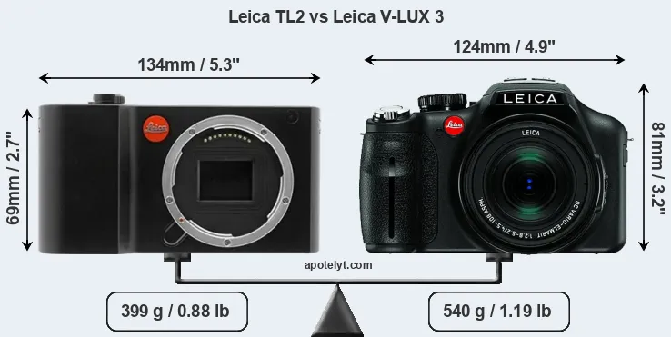 Size Leica TL2 vs Leica V-LUX 3