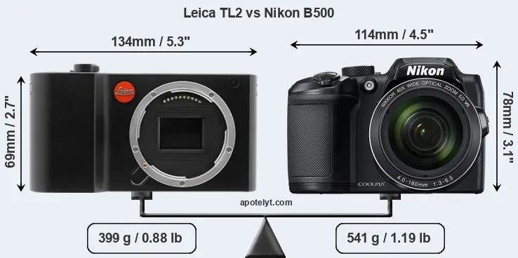 Size Leica TL2 vs Nikon B500