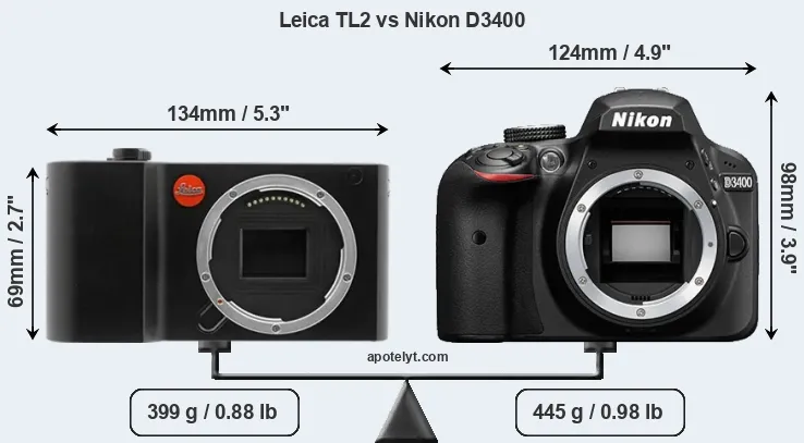 Size Leica TL2 vs Nikon D3400