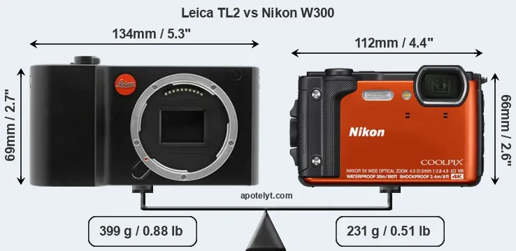 Size Leica TL2 vs Nikon W300