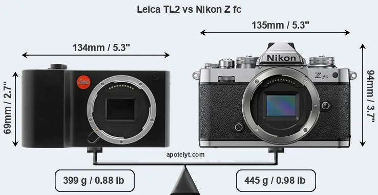 Size Leica TL2 vs Nikon Z fc