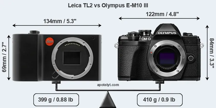 Size Leica TL2 vs Olympus E-M10 III