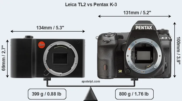Size Leica TL2 vs Pentax K-3