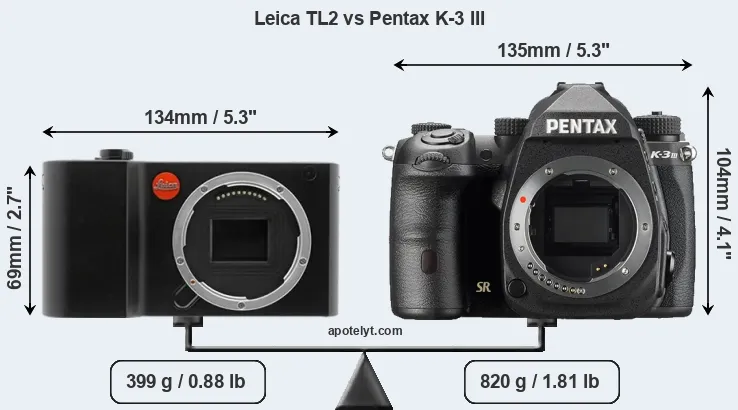 Size Leica TL2 vs Pentax K-3 III