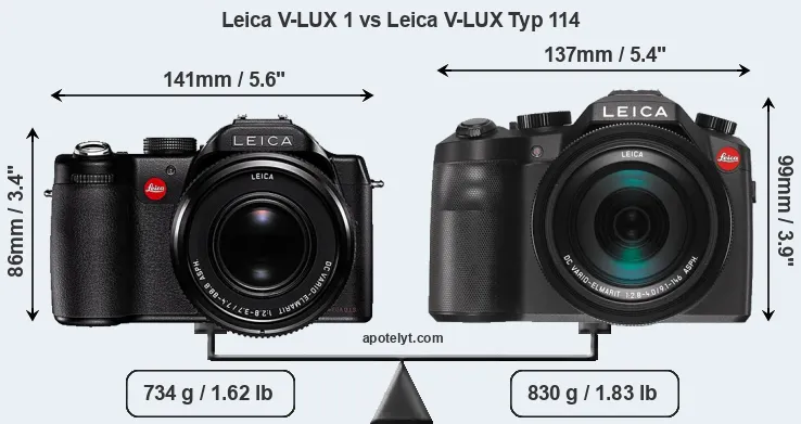 Size Leica V-LUX 1 vs Leica V-LUX Typ 114