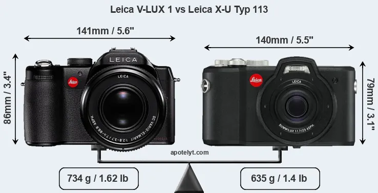 Size Leica V-LUX 1 vs Leica X-U Typ 113