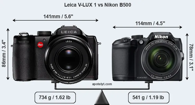 Size Leica V-LUX 1 vs Nikon B500