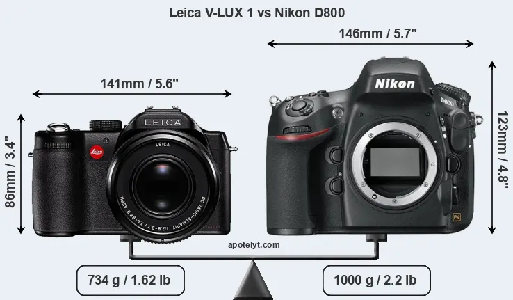 Size Leica V-LUX 1 vs Nikon D800
