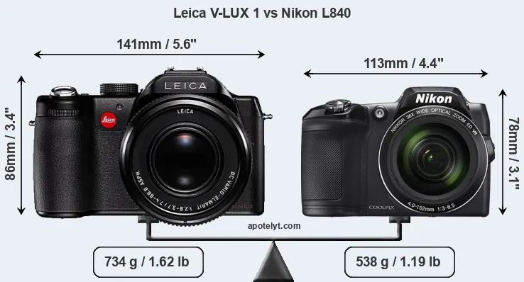 Size Leica V-LUX 1 vs Nikon L840