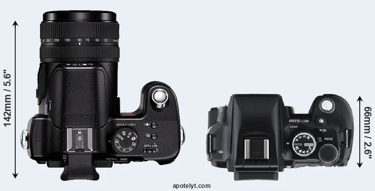 Compare V-LUX 1 versus E-500 top