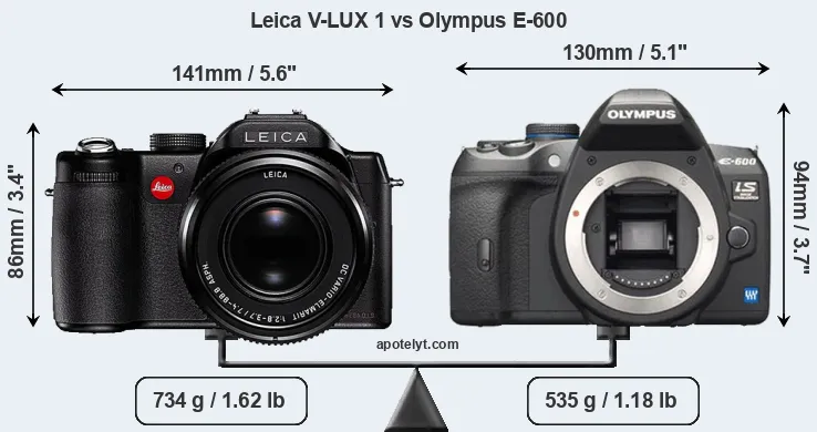 Size Leica V-LUX 1 vs Olympus E-600
