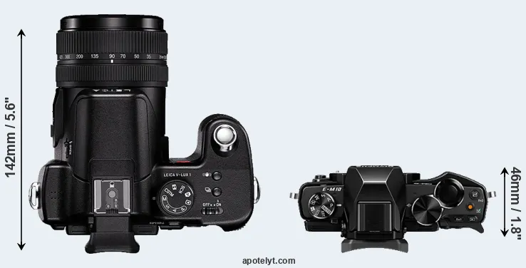 Compare V-LUX 1 versus E-M10 top