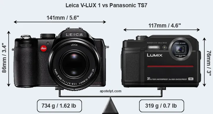 Size Leica V-LUX 1 vs Panasonic TS7