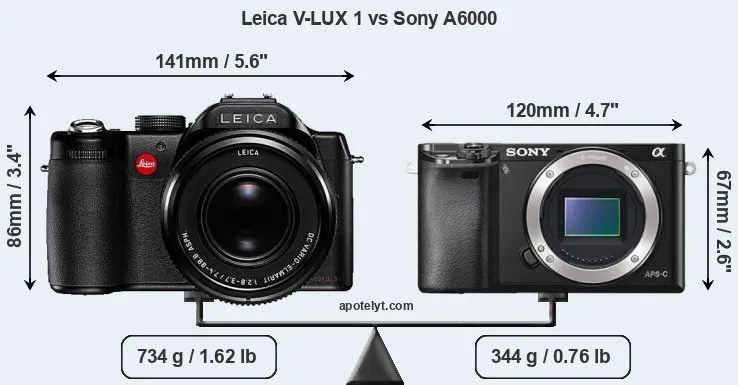 Size Leica V-LUX 1 vs Sony A6000