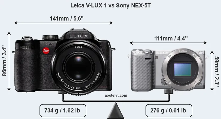 Size Leica V-LUX 1 vs Sony NEX-5T