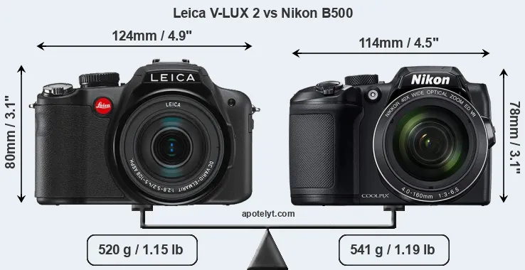 Size Leica V-LUX 2 vs Nikon B500