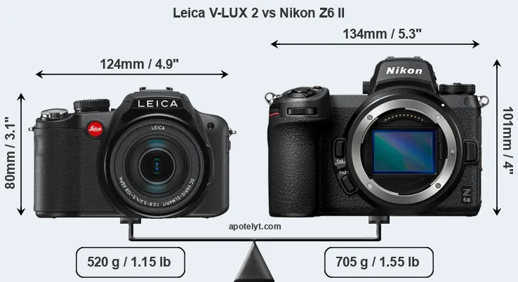Size Leica V-LUX 2 vs Nikon Z6 II