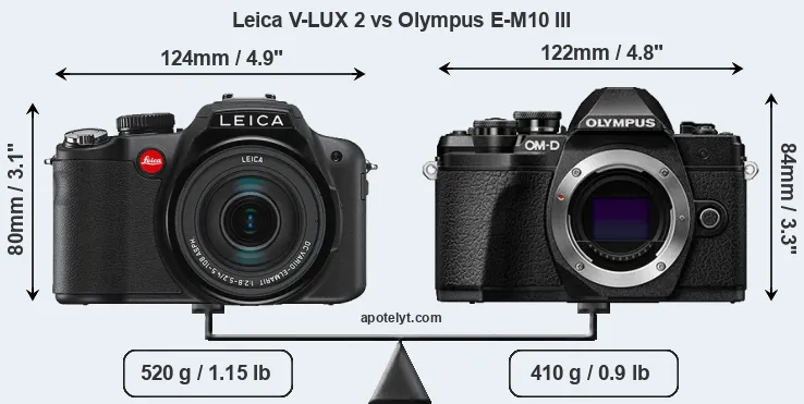 Size Leica V-LUX 2 vs Olympus E-M10 III