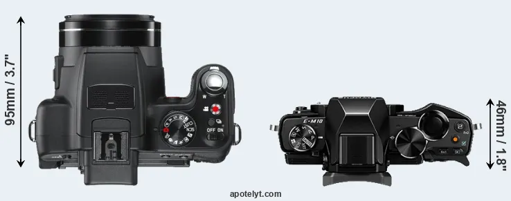 Compare V-LUX 2 versus E-M10 top