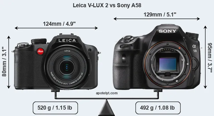 Size Leica V-LUX 2 vs Sony A58